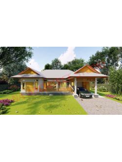 แบบบ้านชั้นเดียวหน้ากว้าง สไตล์ไทยประยุกต์ NA-109 ขนาด 160.68 ตร.ม. 3 ห้องนอน 4 ห้องน้ำ