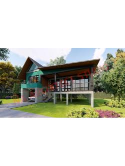 แบบบ้านชั้นครึ่งยกพื้นสูง สไตล์ โมเดิร์น ลอฟท์ NA-107 ขนาด 91.60 ตร.ม. 2 ห้องนอน 1 ห้องน้ำ