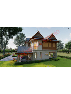 แบบบ้าน 2 ชั้น สไตล์ไทยประยุกต์ NA-206 ขนาด 262.70 ตร.ม 4 ห้องนอน 4 ห้องน้ำ สไตล์ไทยประยุกต์
