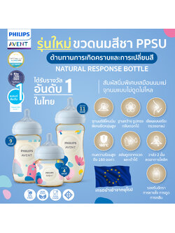 (มีมอก.) ขวดนมสีชา Philips Avent PPSU กันสำลัก จุกนมไม่ดูดไม่ไหล สัมผัสเสมือนนมแม่ ทนทาน ใช้งานได้นาน