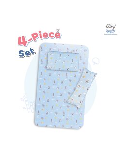 AIRY (แอรี่) เซ็ตเครื่องนอน 4 ชิ้น - เบาะหายใจผ่านได้ขนาด L70, ผ้าปูที่นอน, หมอนข้างไซส์ S, แผ่นรองศีรษะแรกเกิด