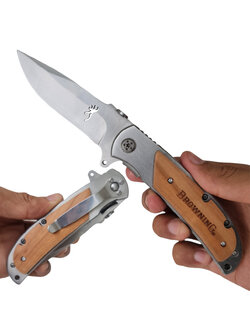 มีดพับ BROWNING ขนาด 8.3 นิ้ว (21 ซม.) ใบมีดสีเงิน ด้ามอลูมิเนียมเข้าประกับไม้
