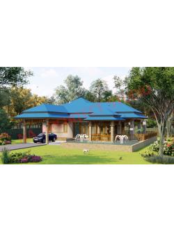 แบบบ้านชั้นเดียวพร้อมศาลาและระเบียงขนาดใหญ่ สไตล์คอนเทมโพรารี่ NA-110 ขนาด 277.06 ตร.ม. 2 ห้องนอน 3 ห้องน้ำ