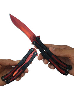 Balisong มีดบาลีซอง มีดควง มีดพับ มีดบัตเตอร์ฟลาย CS:GO - Counter-Strike Butterfly Knife (สีแดง) พร้อมซองไนล่อน