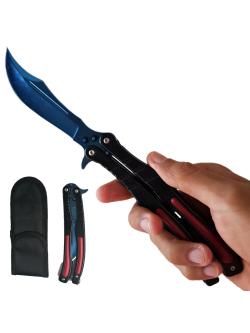 Balisong มีดบาลีซอง มีดควง มีดพับ มีดบัตเตอร์ฟลาย CS GO Counter-Strike (ใบมีดสีน้ำเงิน) พร้อมซองไนล่อน