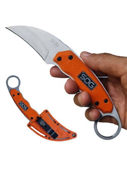 มีดใบตาย มีดคารัมบิท SOG - Gambit ขนาด 7.3 นิ้ว (18.5 ซม.) สีส้มพร้อมปลอกมีด ABS เหน็บเข็มขัดสำหรับเก็บมีด