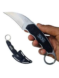มีดใบตาย มีดคารัมบิท SOG - Gambit ขนาด 7.3 นิ้ว (18.5 ซม.) สีดำพร้อมปลอกมีด ABS เหน็บเข็มขัดสำหรับเก็บมีด