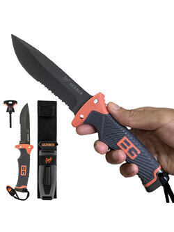 มีดเดินป่า มีดใบตาย Gerber : Bear Grylls Ultimate Survival Knife Fine Edge ใบมีดฟันเลื่อย พร้อมแท่งจุดไฟแม็กนีเซี่ยม