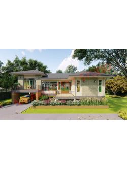 แบบบ้านชั้นครึ่งยกพื้นสูง สไตล์รีสอร์ท NA-106 ขนาด 163.14 ตร.ม. 2 ห้องนอน 1 ห้องน้ำ