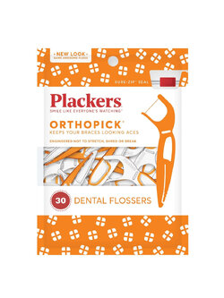 Plackers (แพล็คเกอร์) Orthopick® Flossers ไหมขัดฟันแบบมีด้ามจับ สำหรับผู้ที่จัดฟันแบบเหล็ก 1แพ็ก/30ชิ้น