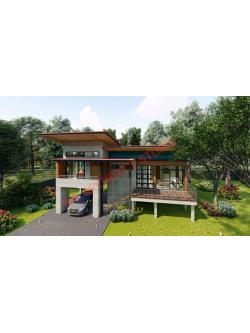 แบบบ้านชั้นครึ่งยกพื้นสูง สไตล์โมเดิร์น ลอฟท์ NA-103 ขนาด 90 ตร.ม. 2 ห้องนอน 1 ห้องน้ำ