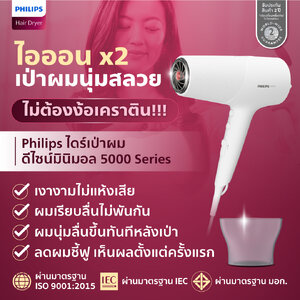(มีมอก.) ไดร์เป่าผมดีไซน์มินิมอล Philips พลังไอออนX2 (40 ล้าน) เป่าไว 2 เท่า ผมเงางาม ไม่ชี้ฟู!