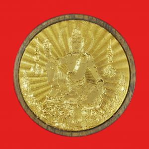 จอมเทพจักรพรรดิ มหาโชคมหาชัย องค์พระเนื้อไม้พญางิ้วดำปั๊มหน้ากากทองคำ 18 K บล๊อกนอก พร้อมกล่องไม้เดิมจากวัด