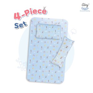 AIRY (แอรี่) เซ็ตเครื่องนอน 4 ชิ้น - เบาะหายใจผ่านได้ขนาด L70, ผ้าปูที่นอน, หมอนข้างไซส์ S, แผ่นรองศีรษะแรกเกิด