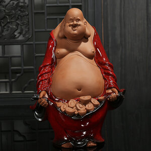 พระสังกัจจายน์เนื้อดินเผา,เซรามิกสไตล์จีน อรหันต์แห่งความอุดมสมบูรณ์ สูง 31 cm.