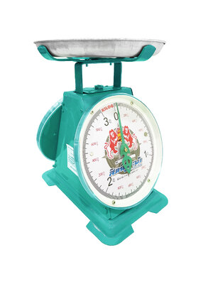 เครื่องชั่งสปริง ตราสิงห์คู่ระฆัง ตัวถังเหล็ก พิกัด 3 กก. จานตื้น