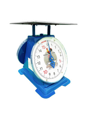 เครื่องชั่งสปริง ตราไก่สามห่วง ตัวถังเหล็ก พิกัด 15 กก. จานแบน