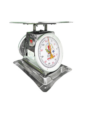 เครื่องชั่งสปริง ตราฝาแฝด ตัวถังสเตนเลส เกรด 430 พิกัด 60 กก. จานแบน