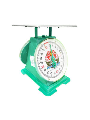 เครื่องชั่งสปริง ตราสิงห์คู่ระฆัง ตัวถังเหล็ก พิกัด 20 กก. จานแบน