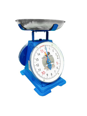 เครื่องชั่งสปริง ตราไก่สามห่วง ตัวถังเหล็ก พิกัด 15 กก. จานลึก