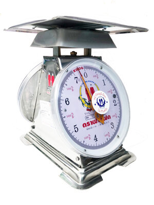 เครื่องชั่งสปริง ตราฝาแฝด ตัวถังสเตนเลส เกรด 430 พิกัด 7 กก. จานแบน