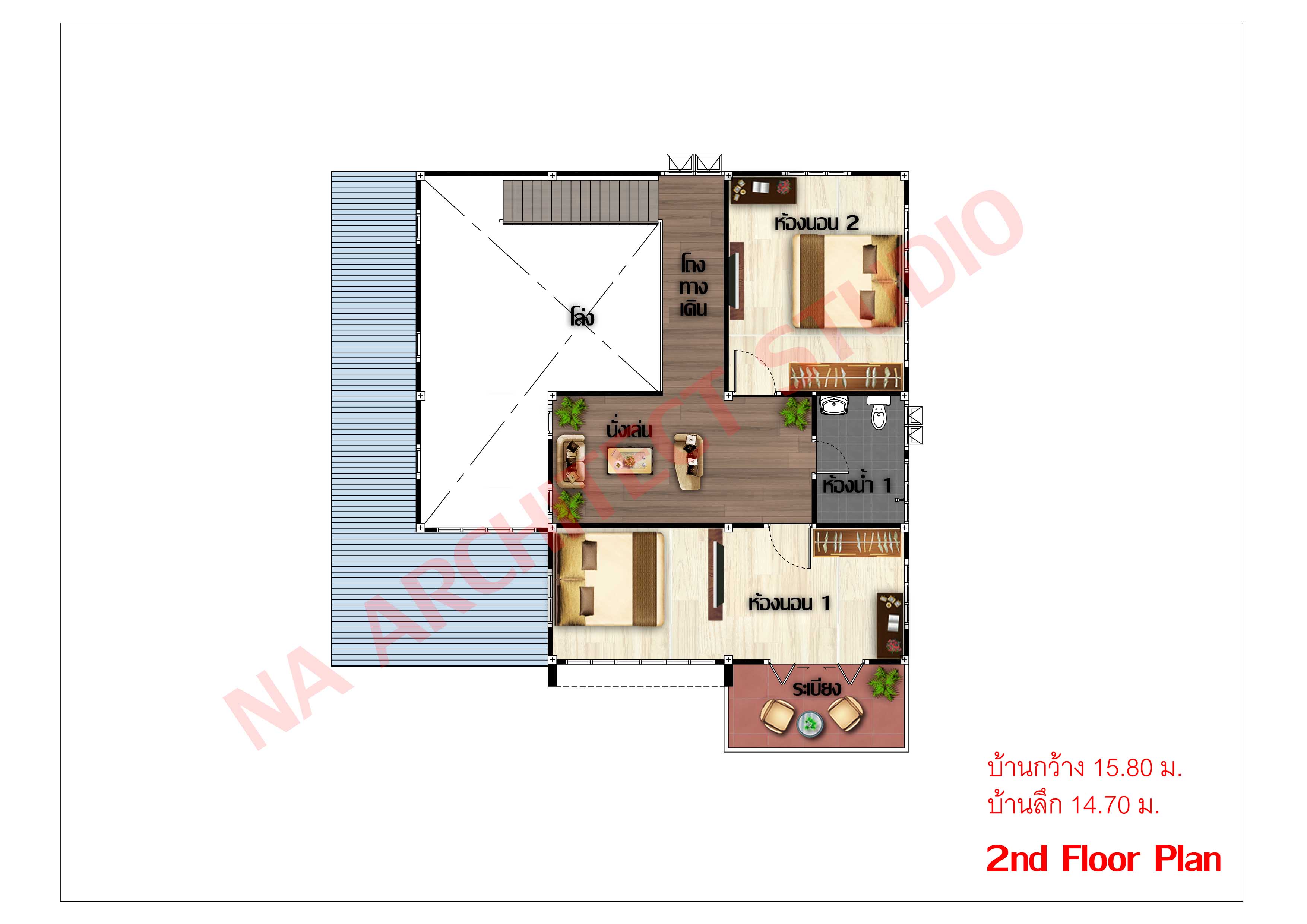 แบบบ้าน 2 ชั้น สไตล์ลอฟท์ NA-214 ขนาด 315.63 ตร.ม. 3 ห้องนอน 2 ห้องน้ำ