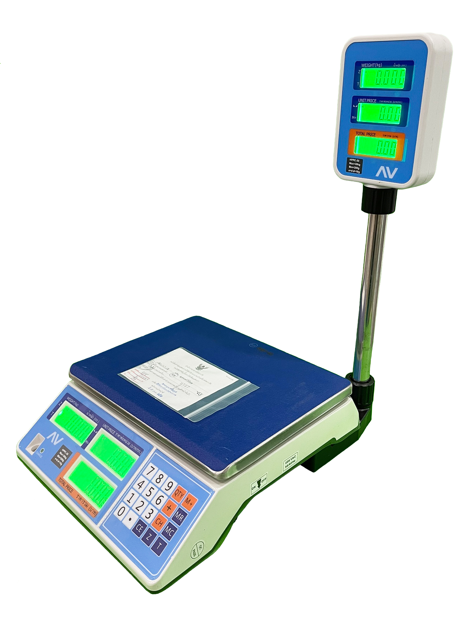 เครื่องชั่งดิจิตอลคำนวณราคา ตรา AV (AVENUE) รุ่น HPPC พิกัด 30 กก.