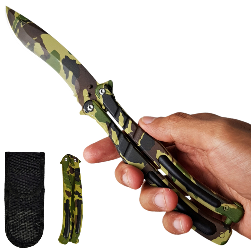 Balisong มีดบาลีซอง มีดควง มีดพับ มีดบัตเตอร์ฟลาย CS GO Counter-Strike (ลายพรางทหาร) พร้อมซองไนล่อนสำหรับเก็บมีด