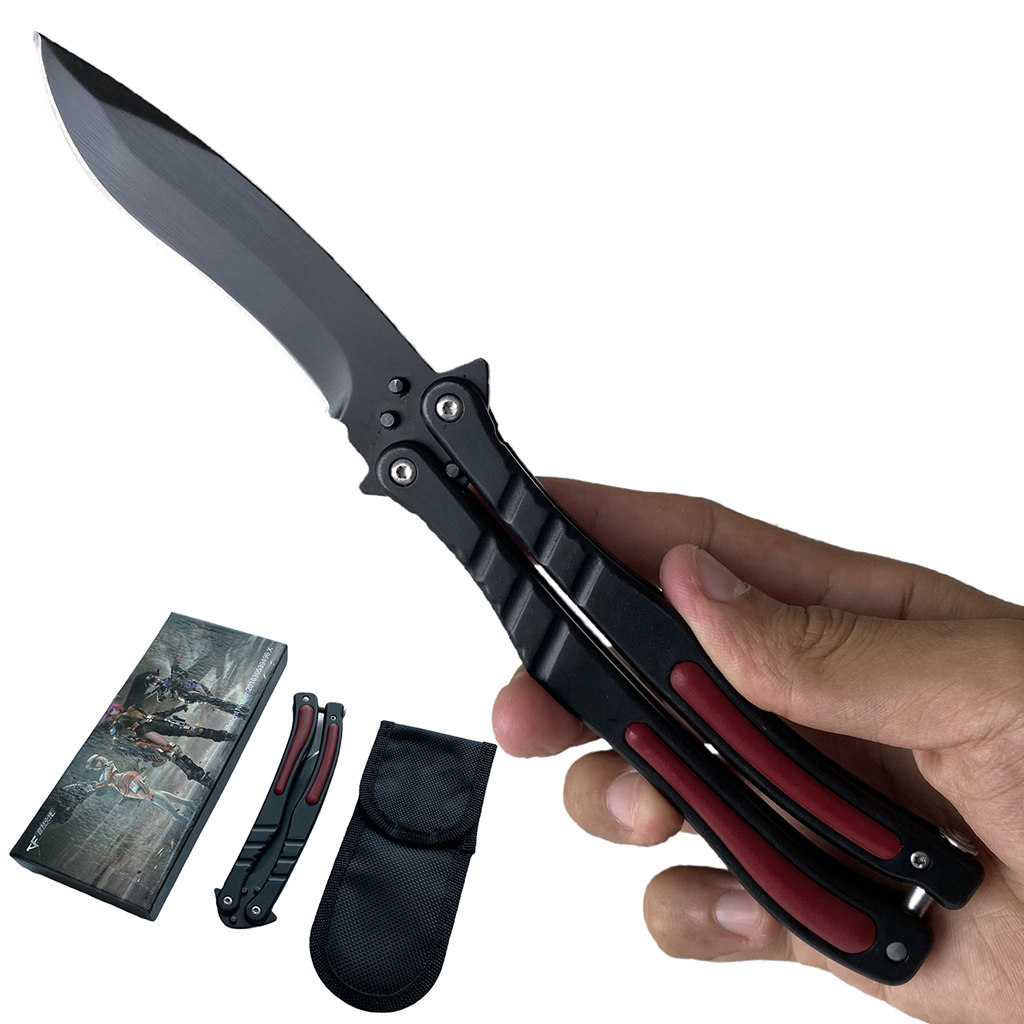 Balisong มีดบาลีซอง มีดควง มีดพับ มีดบัตเตอร์ฟลาย CS:GO - Counter-Strike Butterfly Knife (สีดำ) พร้อมซองไนล่อน