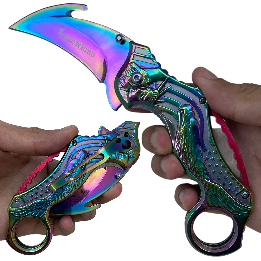 มีดพับ มีดคารัมบิต Browning Karambit Knife สีรุ้งขนาด 7.5 นิ้ว (19 ซม.)