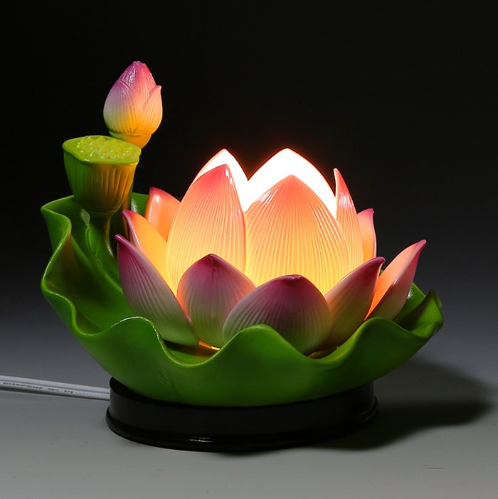 โคมไฟ lotus lamp ดอกบัวเซรามิก สำหรับบูชาพระพุทธเจ้า พระโพธิสัตว์กวนอิม