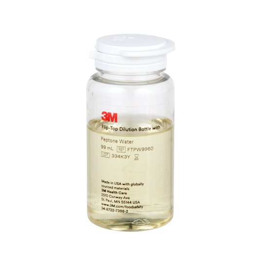 3M™ Flip-Top Dilution Bottle ขวดสำหรับเจือจางตัวอย่างแบบพร้อมใช้งาน มาพร้อมกับ Peptone Water Broth ปริมาตร 99 มล.(60 ชุด/pkg)