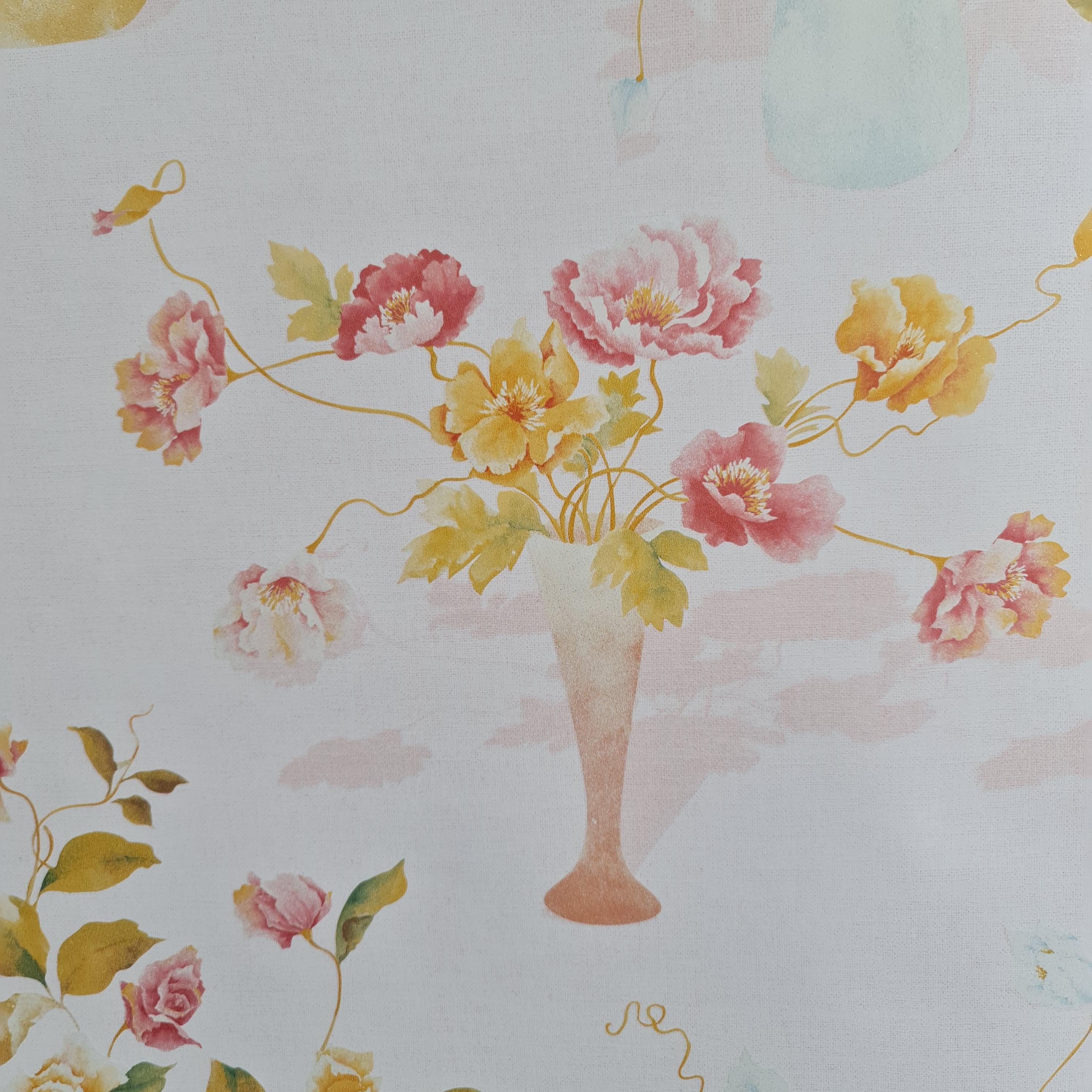 GP-11503 สติกเกอร์มีกาว ลายดอกกุหลาบในแจกัน แนววินเทจ หน้ากว้าง 100 cm