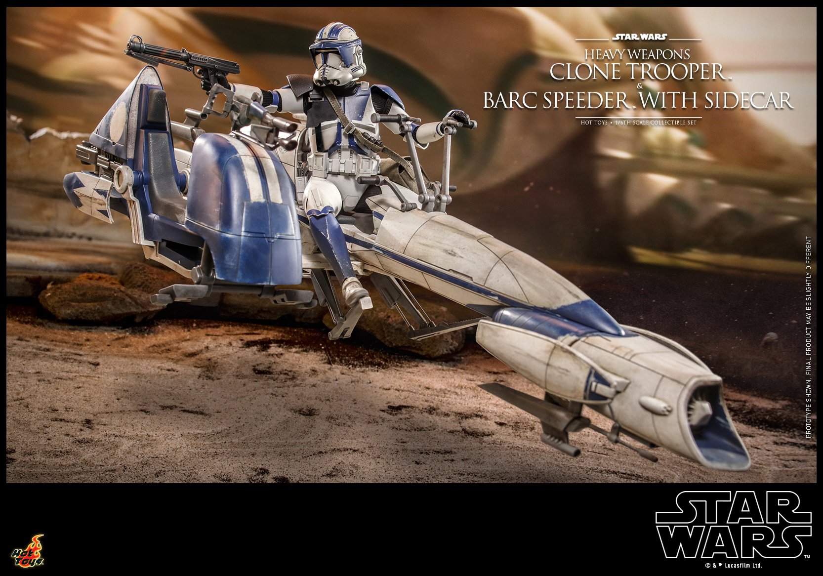 Hot Toys TMS077 1/6 Star Wars: The Clone Wars™ - Heavy Weapons Clone Trooper™ and BARC Speeder™ with Sidecar™
