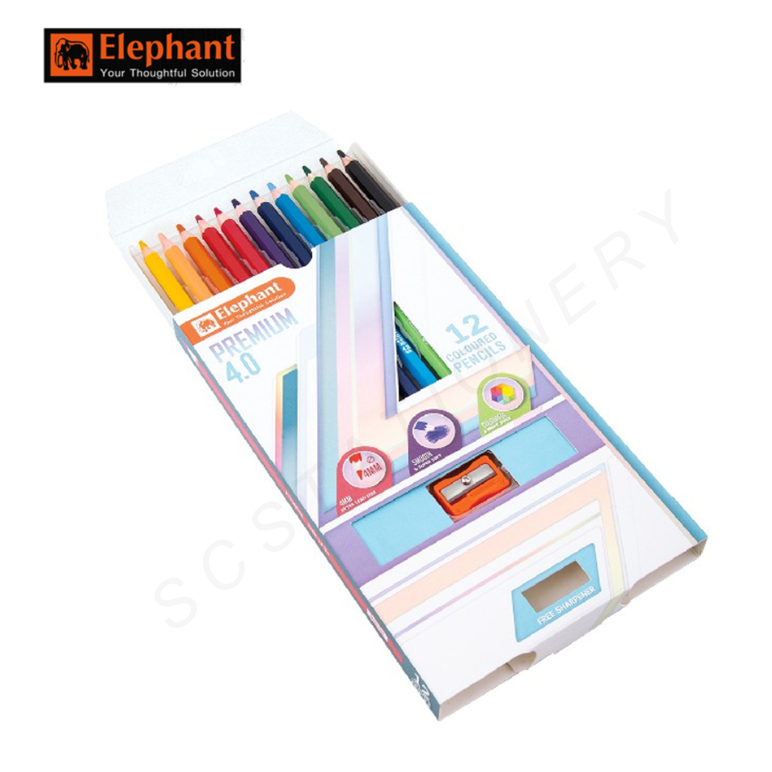 สีไม้ ดินสอสีไม้ แท่งยาว พรีเมี่ยม 4.0 12 สี ตราช้าง Elephant