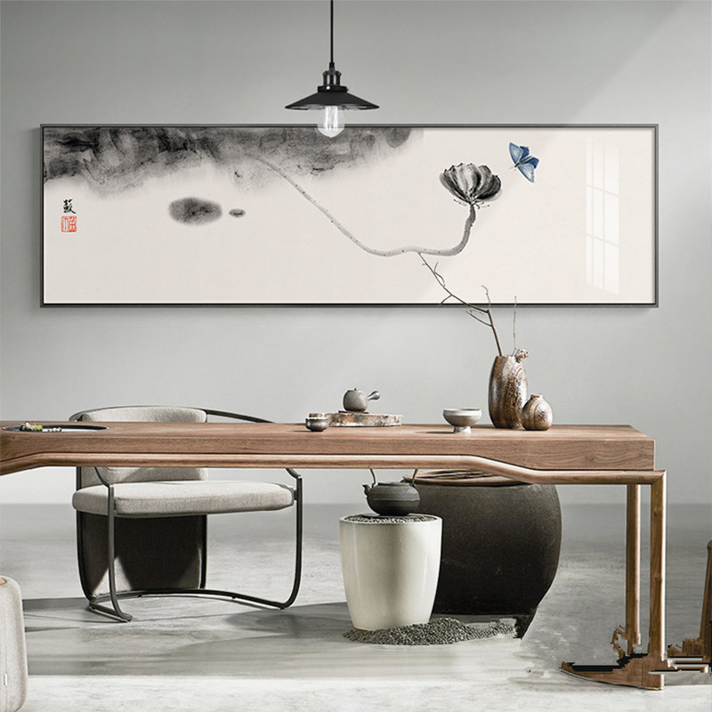 #ภาพวาดพู่กันจีน ภาพพิมพ์สีน้ำบนผ้าใบพร้อมกรอบไม้(คละสี) ขนาด 30x120 cm.