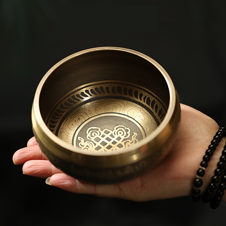 Tibetan Singing Bowl ขันทิเบต(ทองเหลือง) แกะสลักบทสวดหัวใจพระสูตร เสริมมงคลผู้บูชา