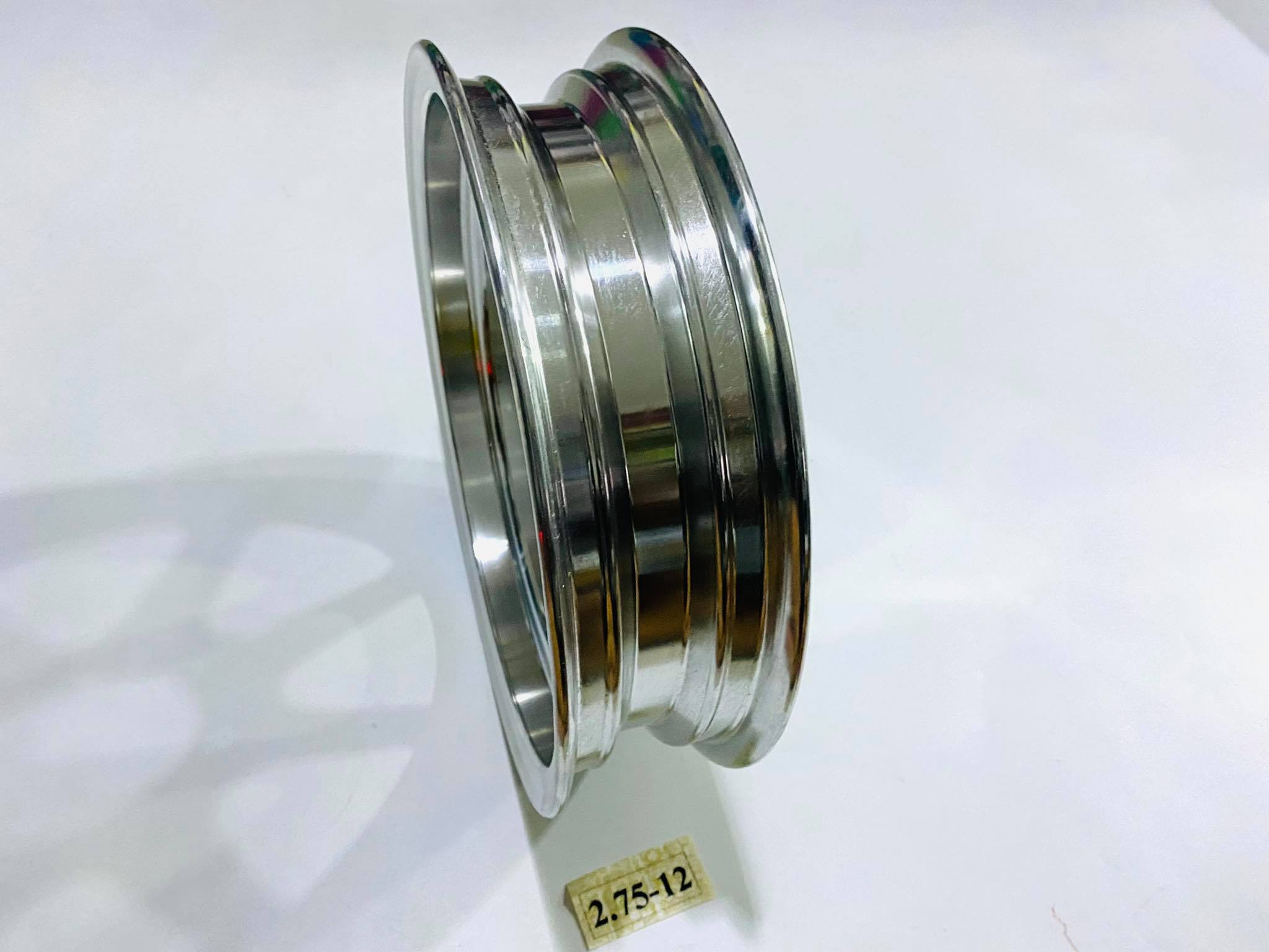 ล้อกะทะ2.75ขอบ12 เหล็กชุบ ลายดาว บด