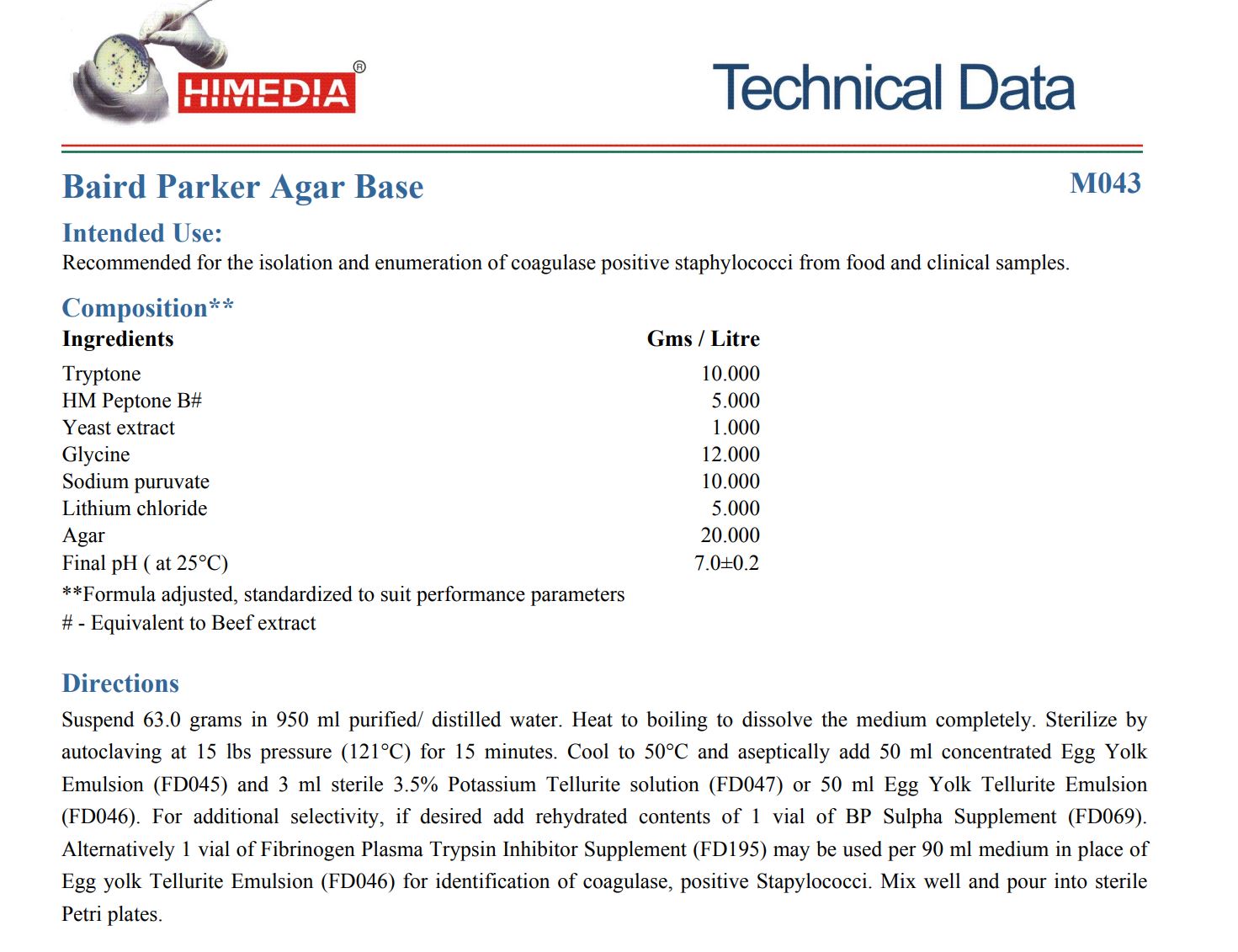 Himedia™BAIRD PARKER AGAR BASE, 500 กรัม