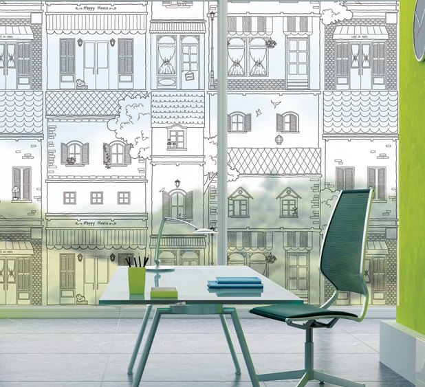 HP-84052 Window Sheet สติ๊กเกอร์ฝ้าติดกระจก ลาย city / หน้ากว้าง 100 cm