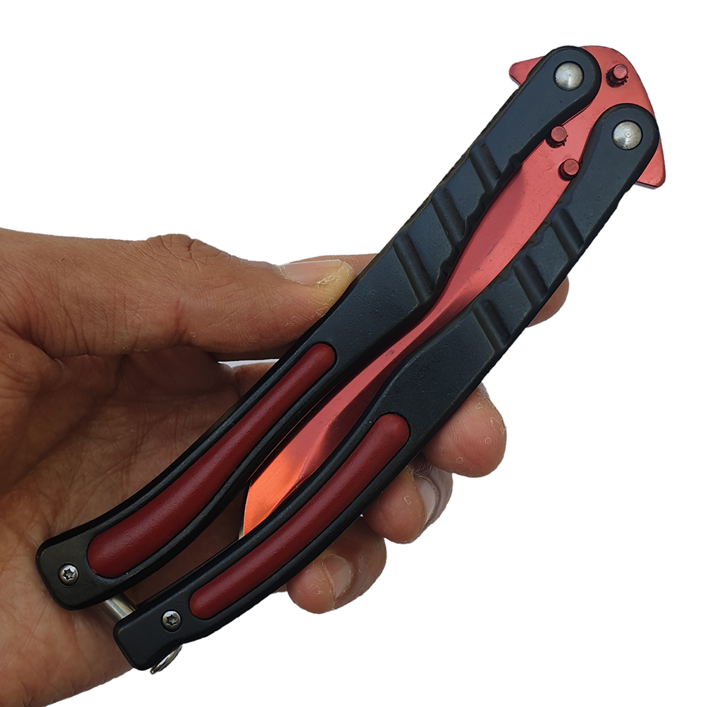 Balisong มีดบาลีซอง มีดควง มีดพับ มีดบัตเตอร์ฟลาย CS:GO - Counter-Strike Butterfly Knife (สีแดง) พร้อมซองไนล่อน