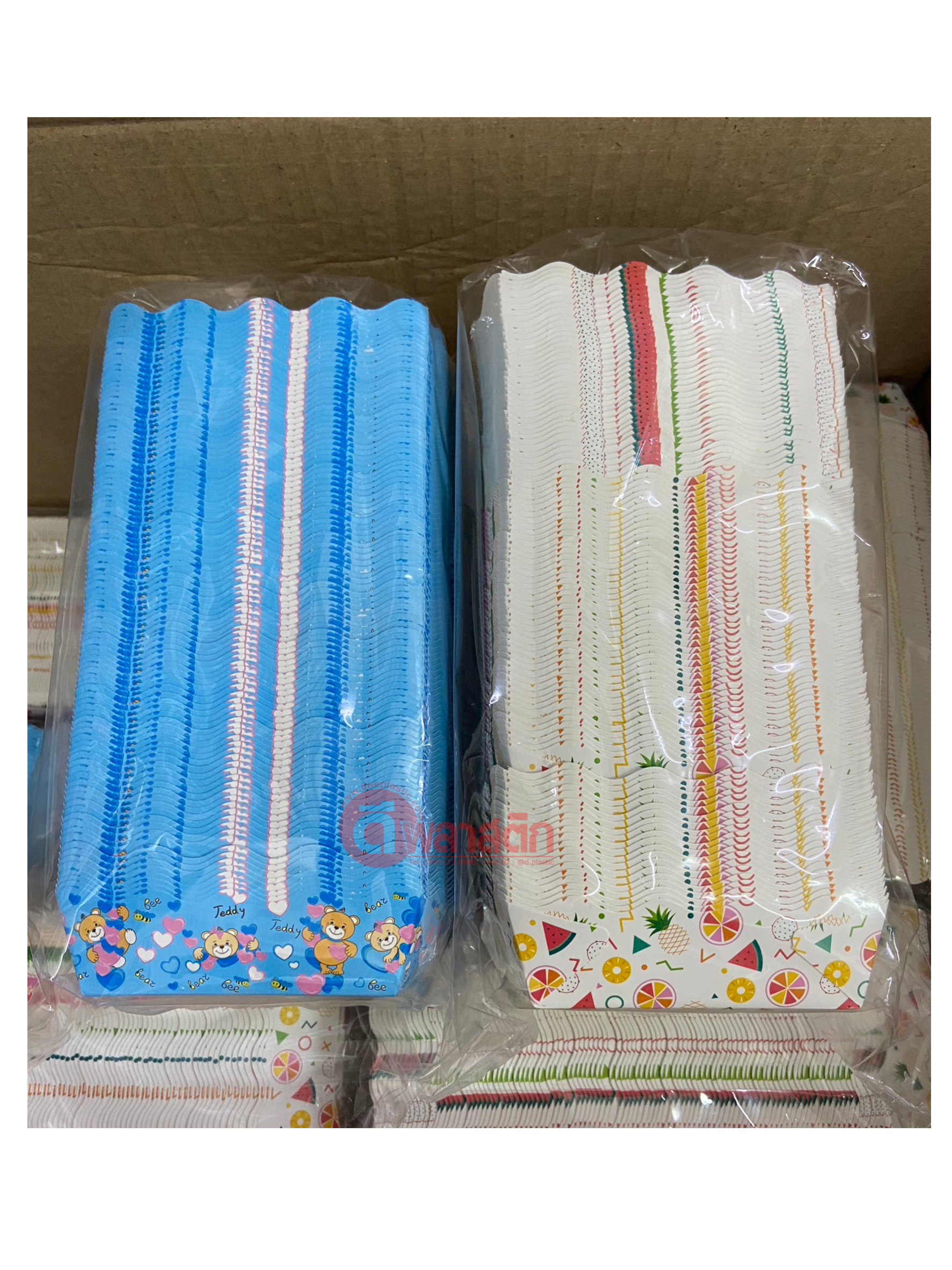 ถาดกระดาษ (สำเร็จรูป)ใส่อาหาร ไก่ทอด เฟรนฟราย ขนมปัง ของทานเล่นอื่นๆ (งดเลือกลาย)