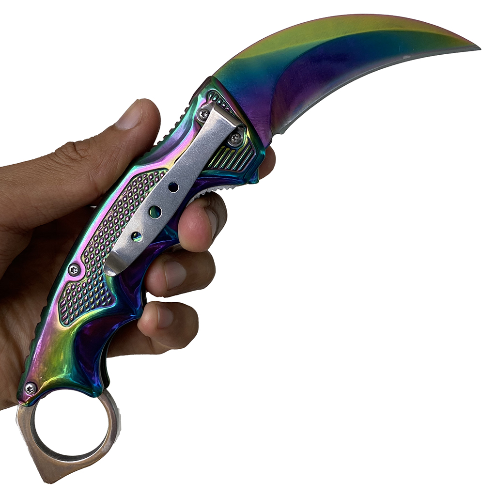 มีดพับ มีดคารัมบิต FOX Outdoor Karambit Knife B63 (สีรุ้ง)