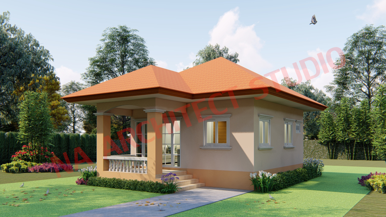 แบบบ้านชั้นเดียว สไตล์คอนเทมโพรารี่ NA-115 ขนาด 47 ตร.ม. 1 ห้องนอน 1 ห้องน้ำ