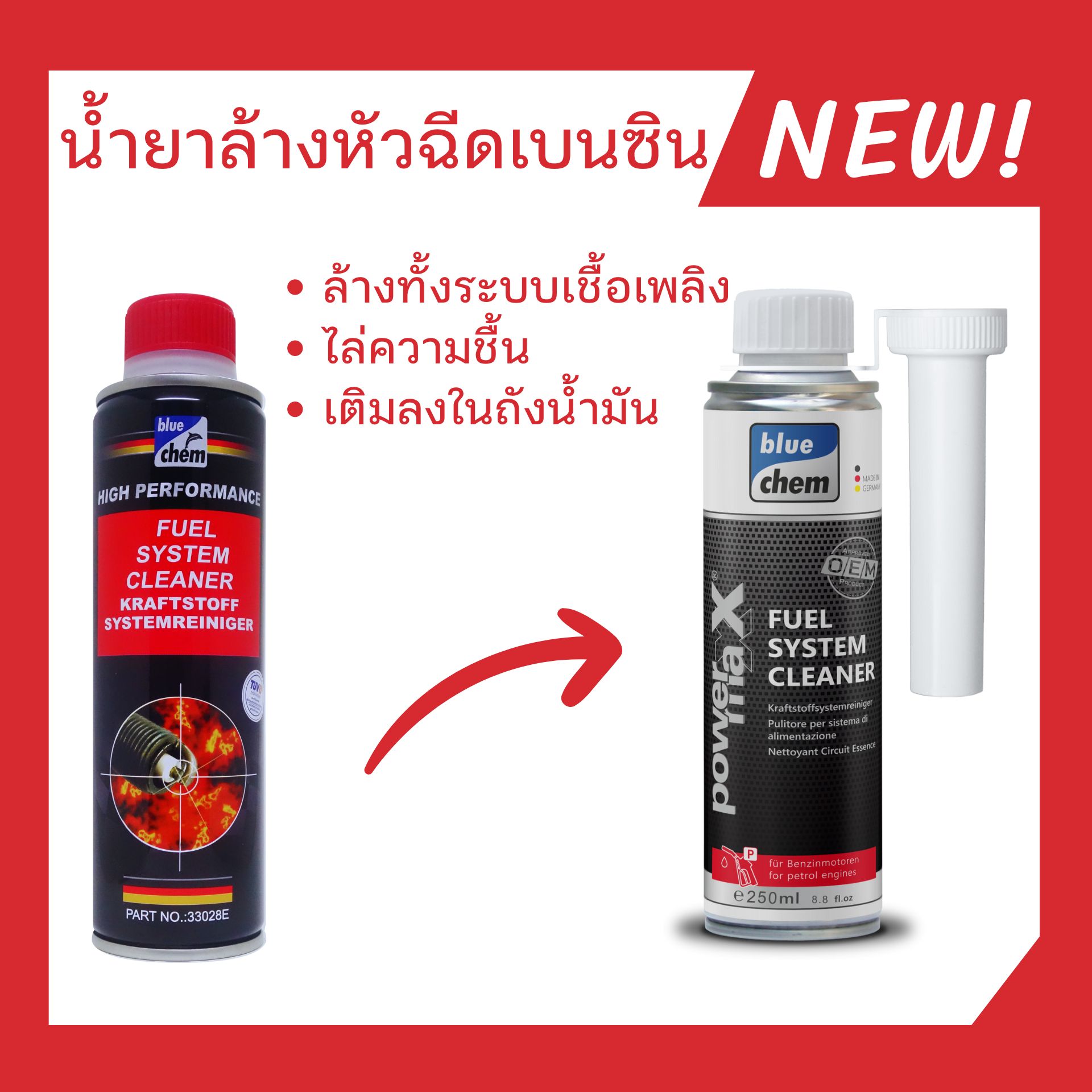 Bluechem น้ำยาล้างทั้งระบบเชื้อเพลิง หัวฉีดเครื่องยนต์เบนซิน ไล่ความชื้น น้ำยาล้างระบบน้ำมันเบนซิน 250 มล.