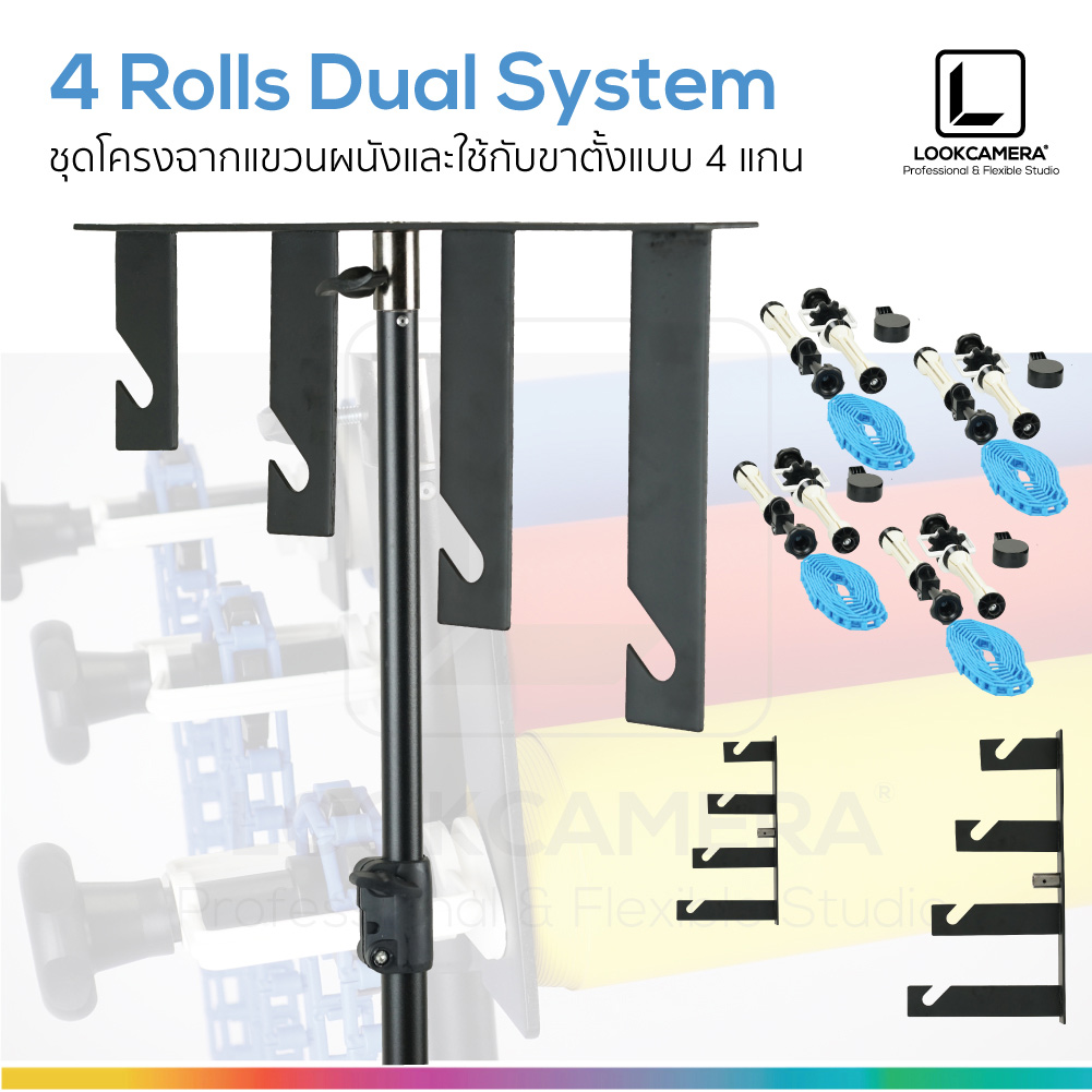 ชุดโครงฉากแขวนผนังและใช้กับขาตั้งแบบ 4 แกน 4 Rolls Dual System