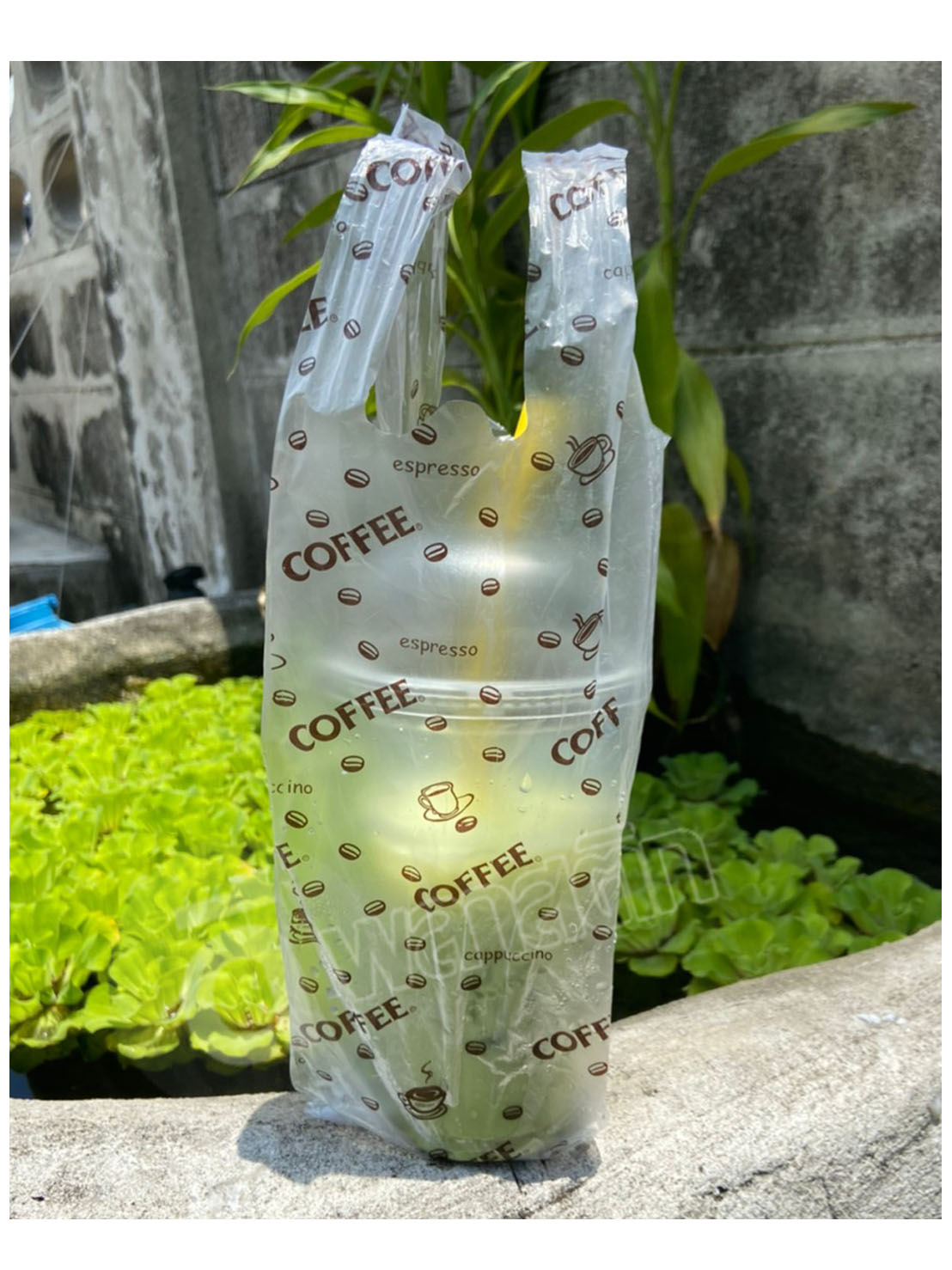 ถุงหูหิ้วใส่แก้ว เต็มใบ พิมพ์ลาย 16 - 22 oz.