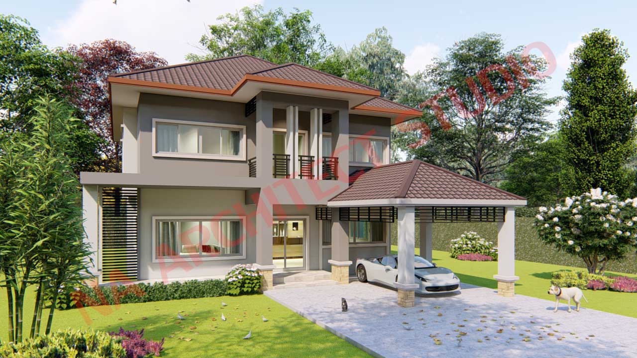 แบบบ้าน 2 ชั้น สไตล์คอนเทมโพรารี่ NA-217 ขนาด 326.05 ตร.ม. 4 ห้องนอน 3 ห้องน้ำ