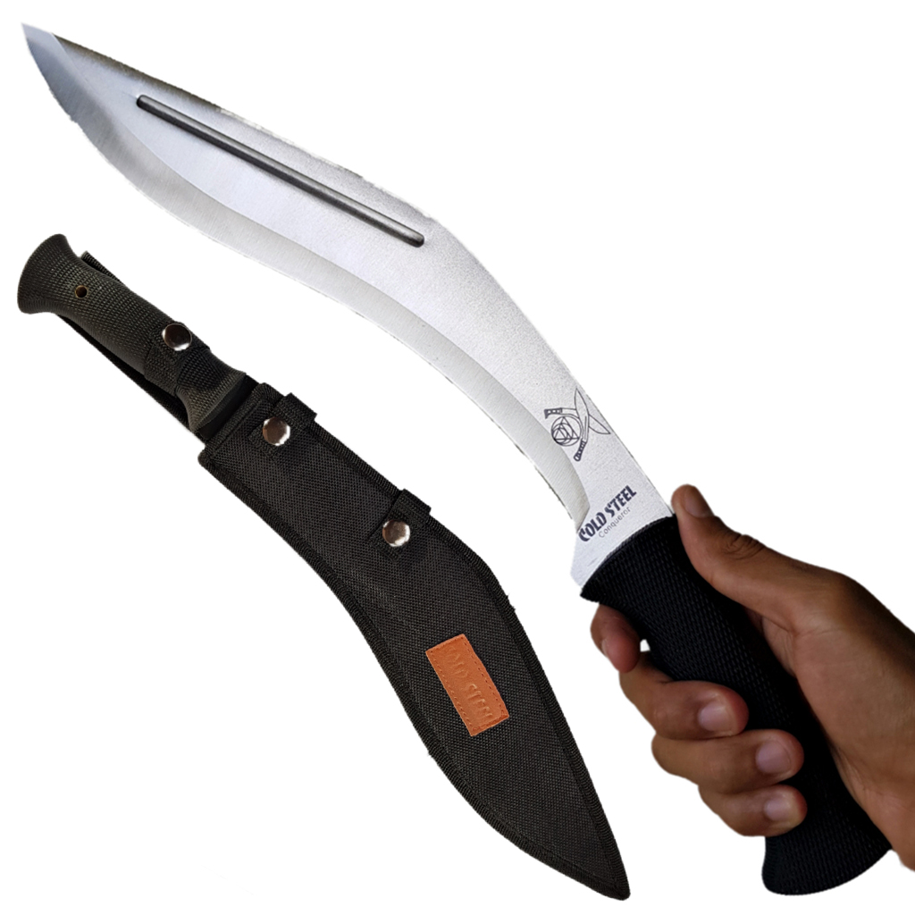 มีดพก มีดกุรข่า มีดเดินป่า มีดใบตาย Cold Steel Conqueror Kukri ขนาด 17.5 นิ้ว (44 ซม.) สีเงิน พร้อมซองผ้าไนล่อนใส่มีด