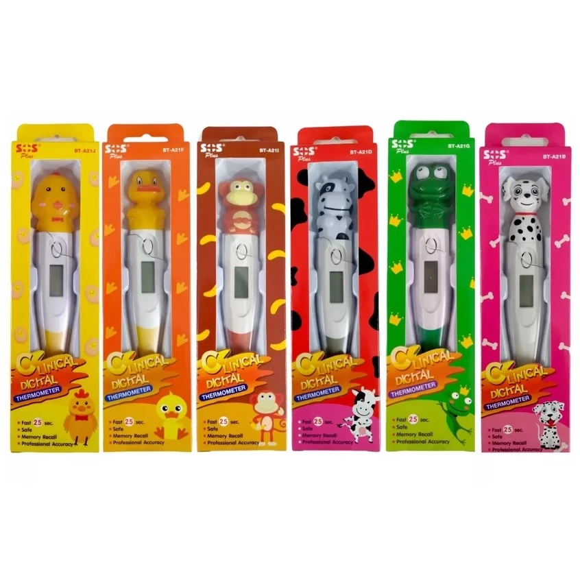 SOS PLUS (เอสโอเอส พลัส) เครื่องวัดอุณหภูมิแบบดิจิตอล (ปลายอ่อน) digital Thermometer รุ่น BT-A21 (ลายหัวสัตว์)